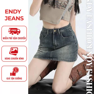 Chân váy jeans ngắn chữ A có lót trong, chân váy bò nữ cạp cao tôn dáng thời trang ED09