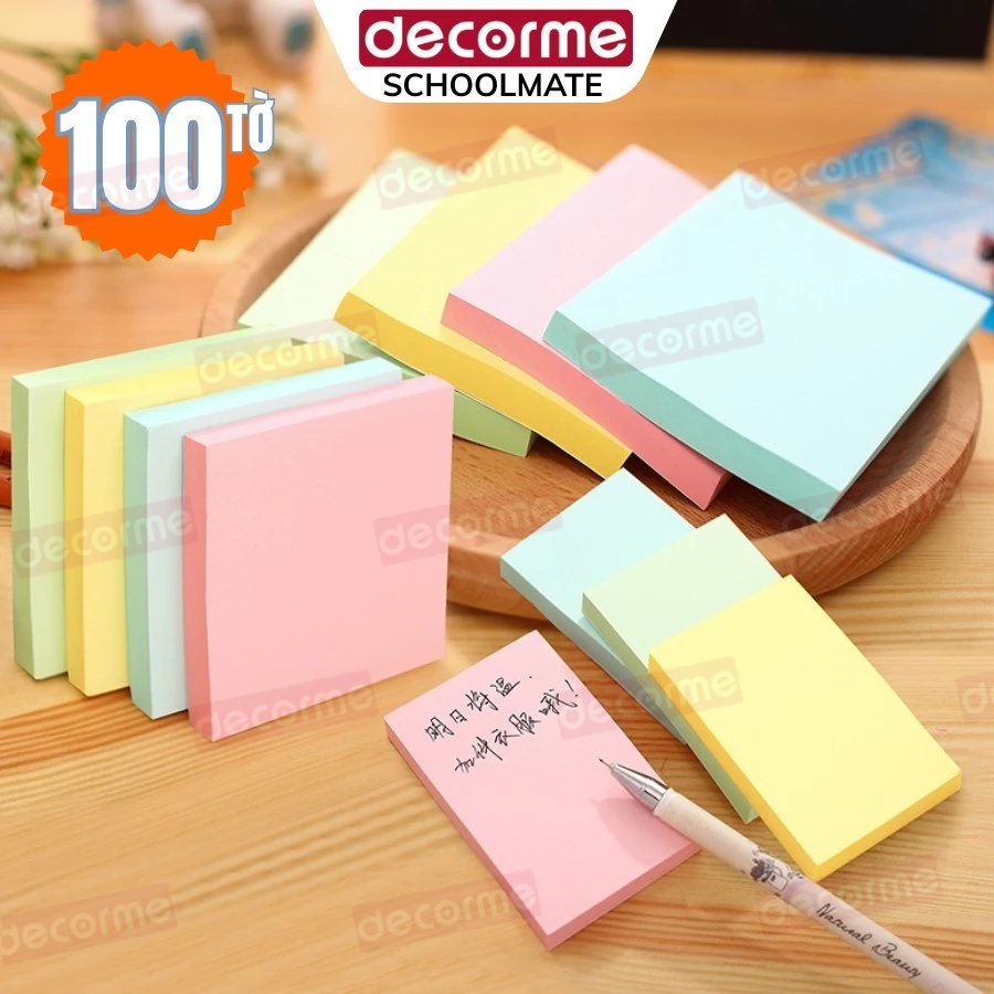Giấy note ghi nhớ 100 tờ nhiều màu sắc pastel dành cho học sinh ghi chú ...
