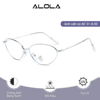 Kính Giả Cận Nữ ALOLA Mặt Kính Mắt Mèo Chông Tia UV Ánh Sáng Xanh Đổi Màu Khi Ra Nắng Kim Loại