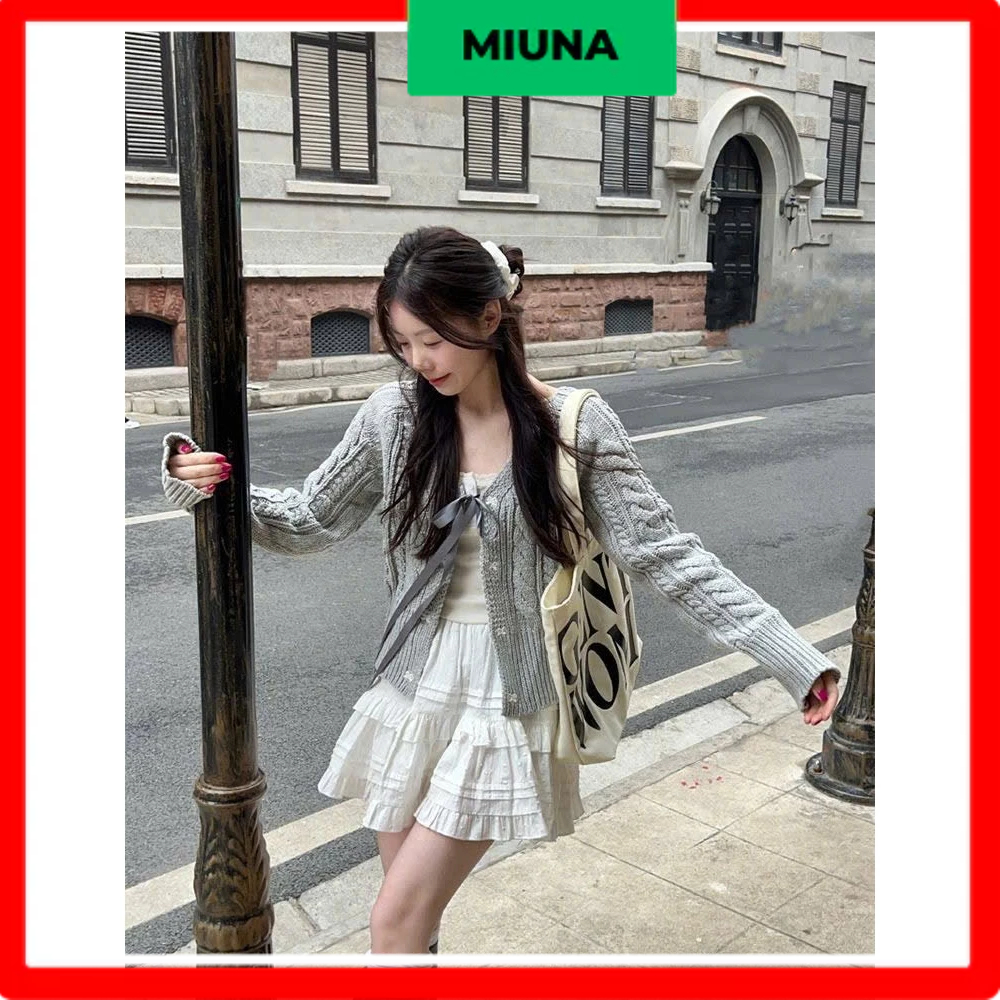 Áo khoác cardigan dệt kim Miuna, Áo khoác len cardigan thắt nơ vặn ...