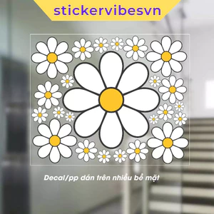 Decal Sticker Hoa Cúc Viền Đen Lạ, Decor Kính Quán Cà Phê, Cửa Hàng, Tiệm Nails, Lớp Học S18