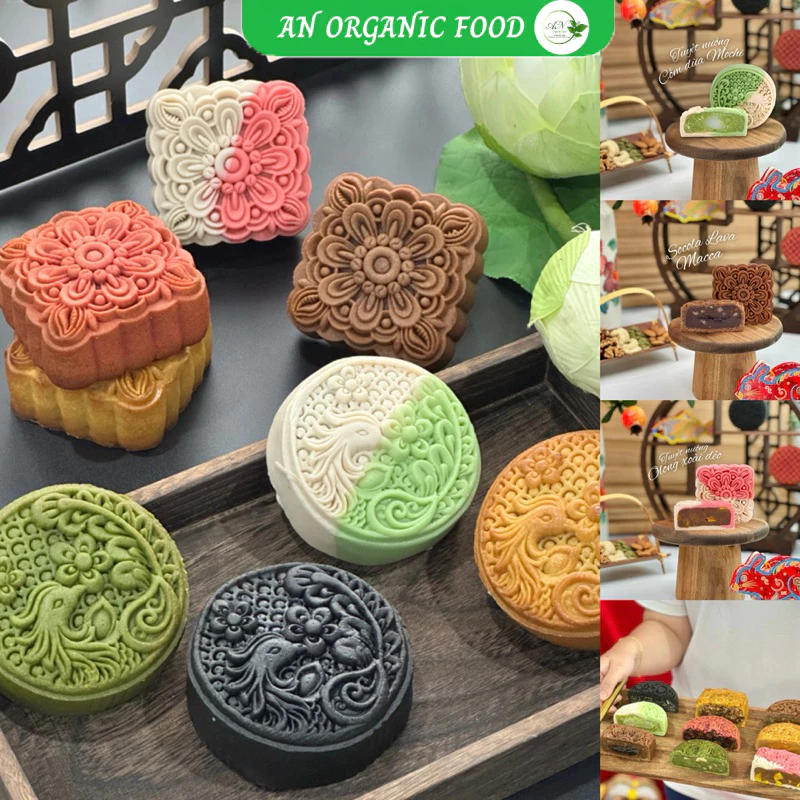 Bánh trung thu healthy ít ngọt 150gr, dùng đường tảo và mật hoa dừa, bánh trung thu thuần chay - Bộ quà tặng