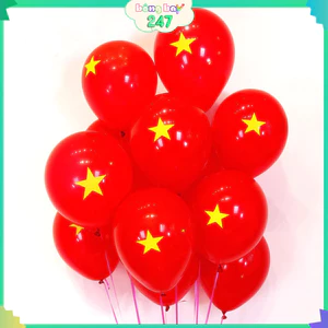 Combo 5/10 Bóng Đỏ Sao Vàng, Bóng Cao Su Đỏ In Ngôi Sao Trang Trí Sự Kiện, Quốc Khánh 2/9, Lễ Hội