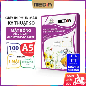 Giấy In Ảnh Media 1 Mặt Bóng A5 (15x21) 100 Tờ, Glossy Photo Paper Giấy Ảnh Media Giấy In Phun Màu