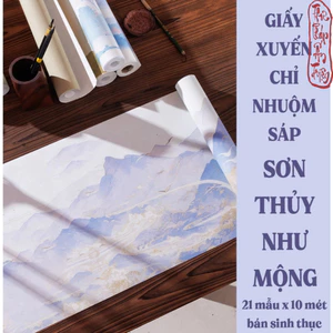 10m Giấy Xuyến Chỉ Phủ Sáp Luyện Viết Thư Pháp Hán Việt Sơn Thủy Như Mộng Kẻ Ô