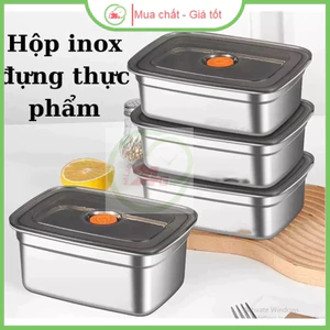 Hộp inox 304 đựng thức ăn, nắp đậy silicon, khay inox, hộp inox 304 đựng thực phẩm nắp có van 1200ml, 1500, 2200 ml