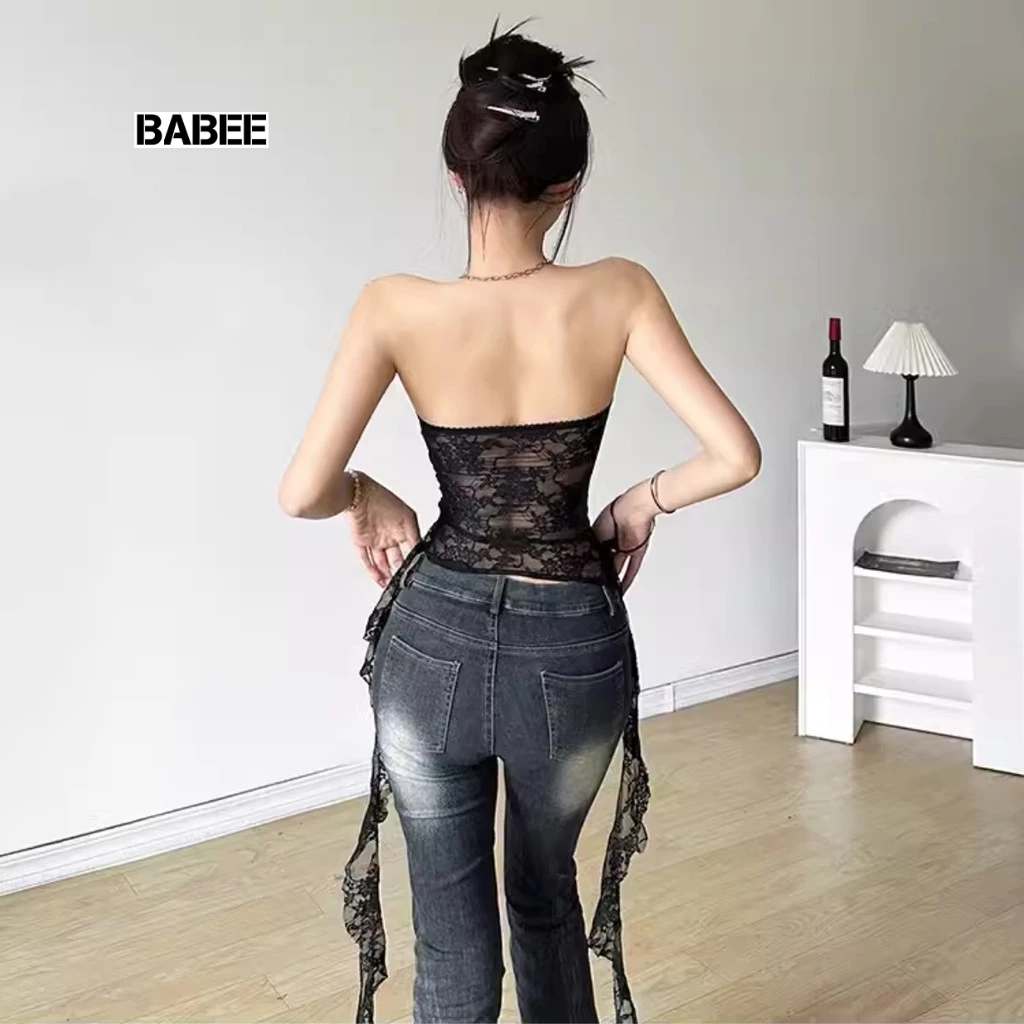 Áo Kiểu Nữ BABEE Cúp Ngực Viền Ren Phối Tà Kiểu 2 Bên Phong Cách Quyến Rũ Gợi Cảm Cá Tính Xinh Đẹp