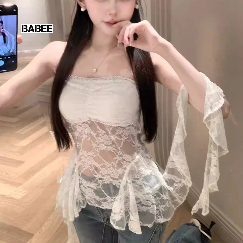 Áo Kiểu Nữ BABEE Cúp Ngực Viền Ren Phối Tà Kiểu 2 Bên Phong Cách Quyến Rũ Gợi Cảm Cá Tính Xinh Đẹp