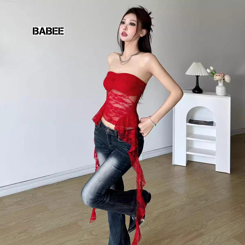 Áo Kiểu Nữ BABEE Cúp Ngực Viền Ren Phối Tà Kiểu 2 Bên Phong Cách Quyến Rũ Gợi Cảm Cá Tính Xinh Đẹp