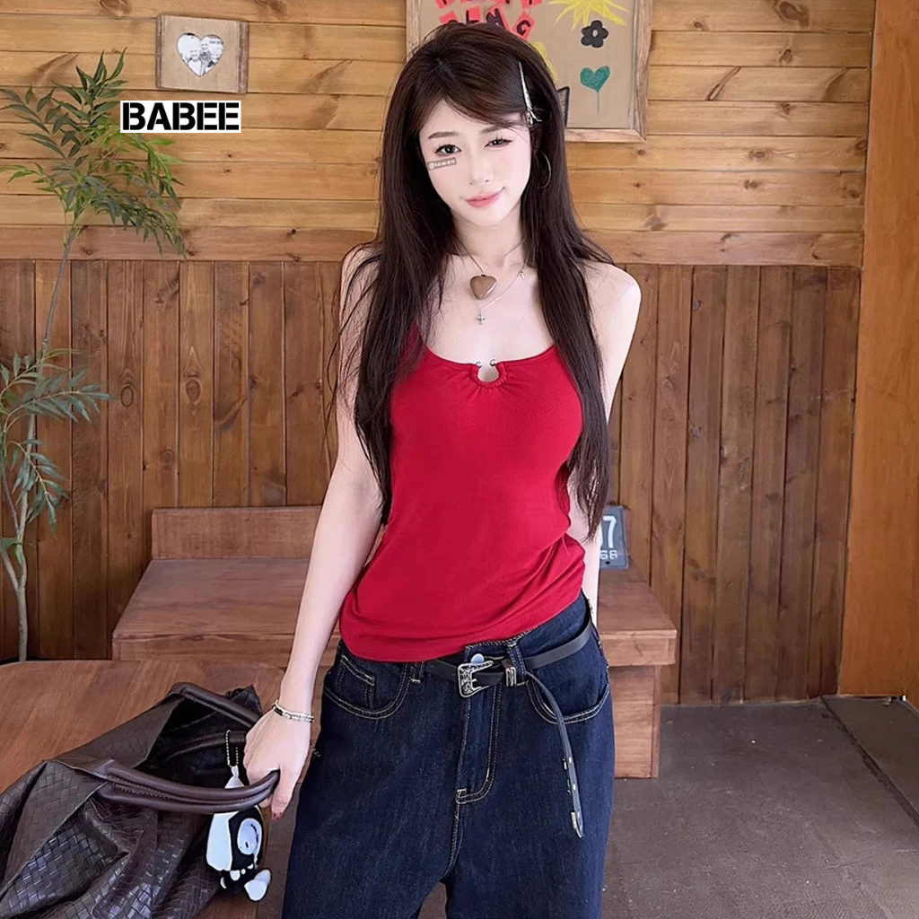 Áo Cổ Yếm Nữ BABEE Sát Nách Kiểu Khoen Ngực Phong Cách Hở Lưng Phối Dây Phụ Kiện Xinh Xắn Gợi Cảm