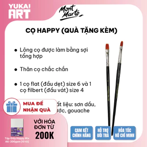 HÀNG TẶNG KHÔNG BÁN Bộ 2 Cây Cọ Vẽ Happy Sợi Lông Tổng Hợp - Đầu Flat Size 6 Và Đầu Filbert Size 4