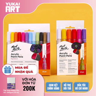 [Hỏa tốc HCM] Bộ 12 Cây Bút Marker Acrylic Mont Marte Vẽ Trên Mọi Bề Mặt - Ngòi 1mm/3mm
