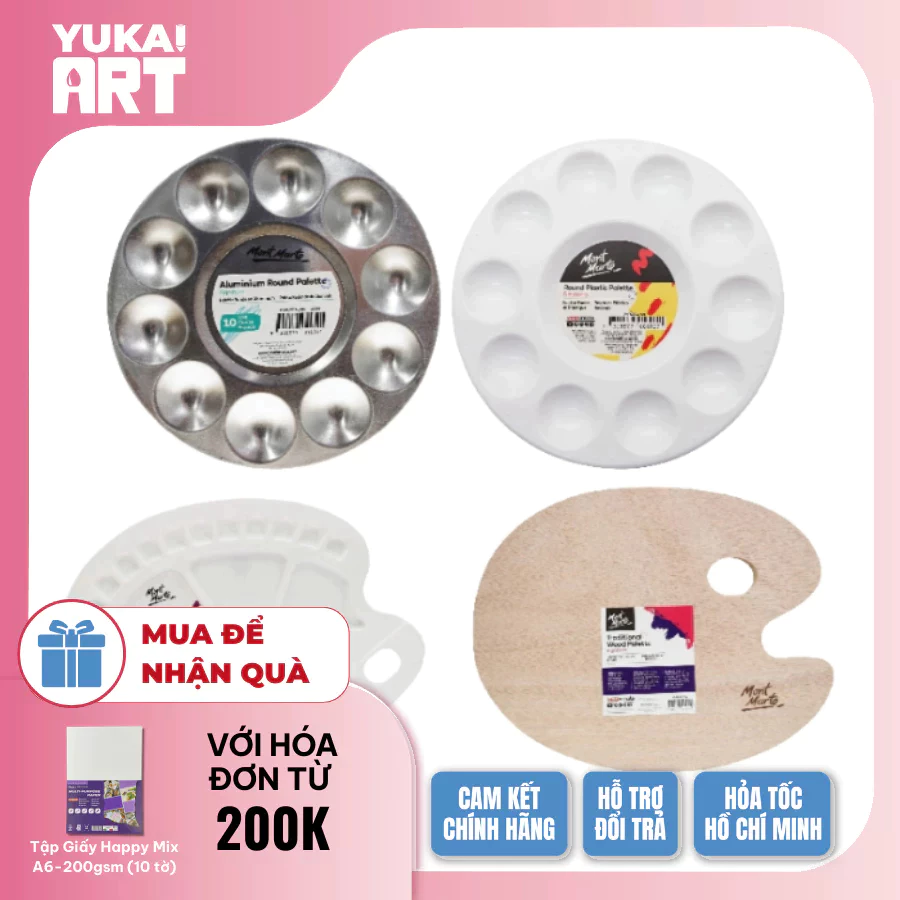 [Hỏa tốc HCM] Khay Pha Màu Mont Marte Palette Các Loại - Chất Liệu Nhôm/Nhựa/Gỗ