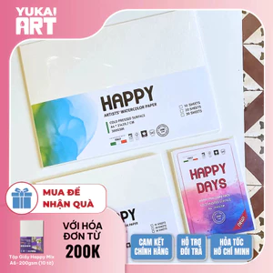 Giấy Vẽ Màu Nước, bột, gouache, acrylic HAPPY vân Cold 300gsm & Sổ Lò xo 250gsm SALE