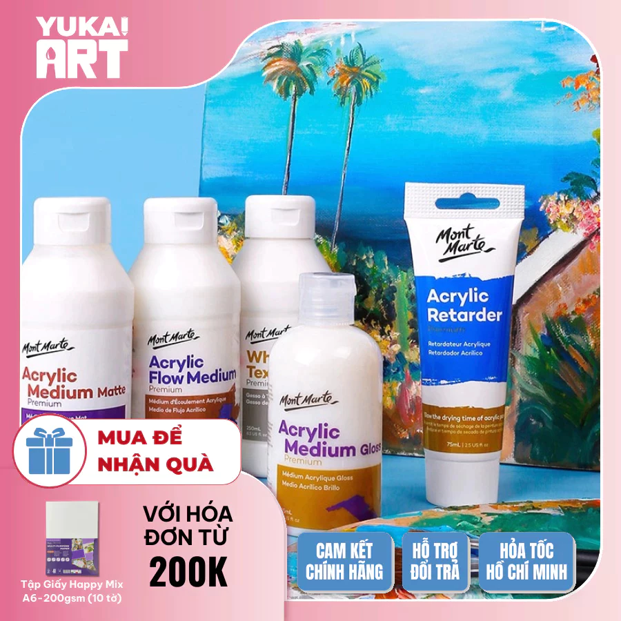 [Hỏa tốc HCM] Dung Môi Mont Marte Phủ Bóng/Phủ Mờ/Chậm Khô Cho Acrylic, Đất Sét, Tranh Số Hoá,...