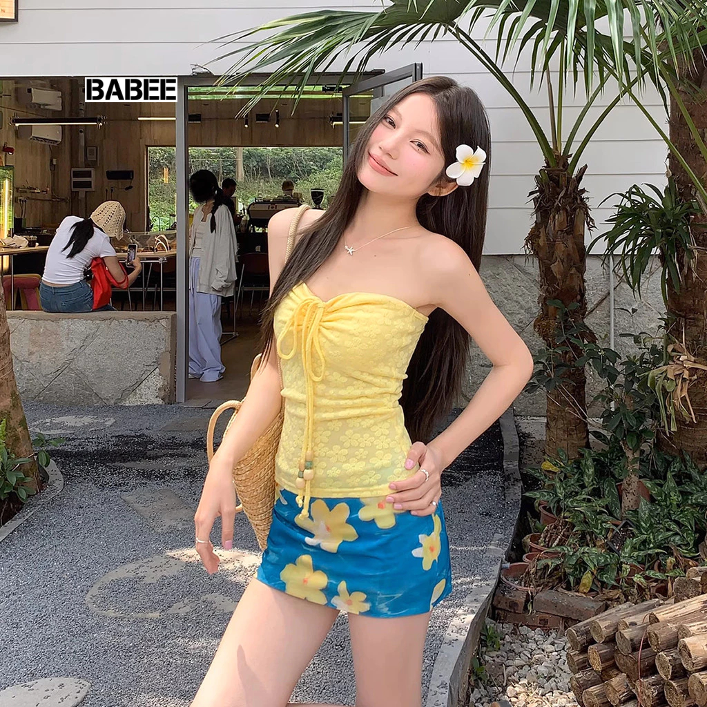 Chân Váy Nữ BABEE Kiểu Cạp Trễ Dáng Ngắn Họa Tiết Mùa Hè Dễ Thương Rực Rỡ Cá Tính Tươi Trẻ