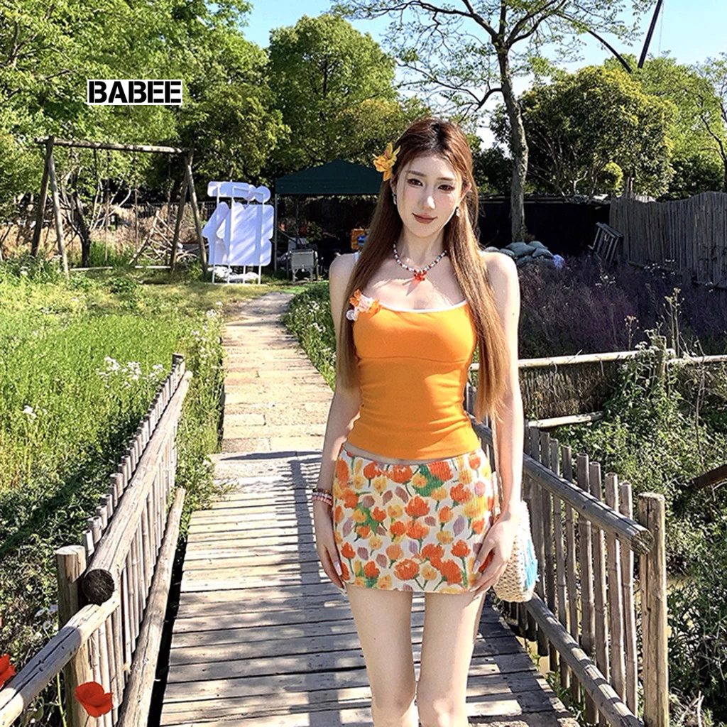 Chân Váy Nữ BABEE Kiểu Cạp Trễ Dáng Ngắn Họa Tiết Mùa Hè Dễ Thương Rực Rỡ Cá Tính Tươi Trẻ