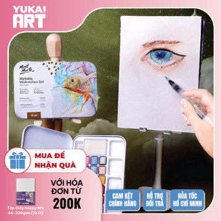 [Hỏa tốc HCM] Màu nước cao cấp nhũ ánh kim hộp thiếc kèm cọ - Premium Metallic Watercolour Set