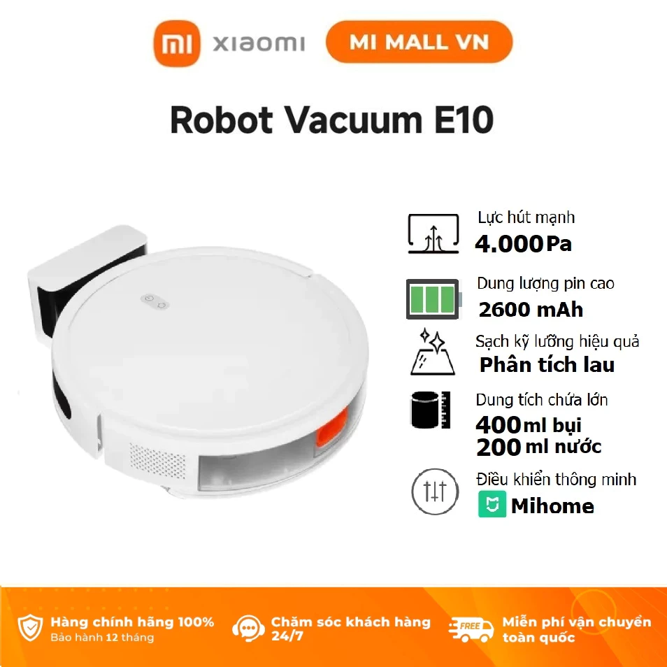 Robot Hút Bụi Lau Nhà Xiaomi Robot Vacuum E5 / E10 / E10C / S20 Plus - Dọn Sạch Mọi Vết Bẩn - Bảo Hành 12 Tháng