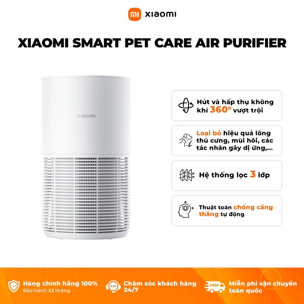 Máy Lọc Không Khí Xiaomi Smart Pet Care Air Purifier | Diện tích 16 -27m2 | Thiết Kế Cho Nhà Có Thú Cưng | BH 12 Tháng