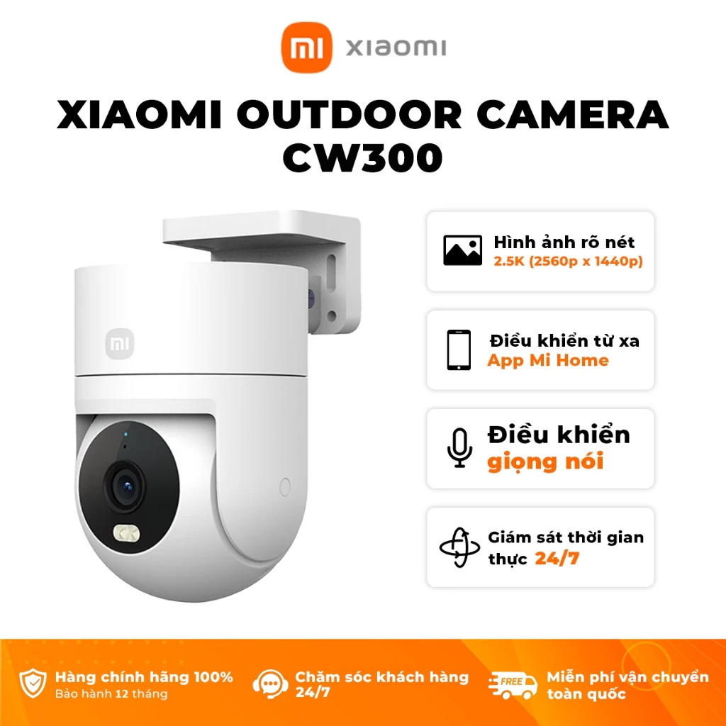 Camera Ngoài Trời 2.5K Xiaomi Outdoor Camera CW300 EU / 4MP / Xoay 360 Độ - Phiên Bản Quốc Tế, Bảo Hành 12 Tháng