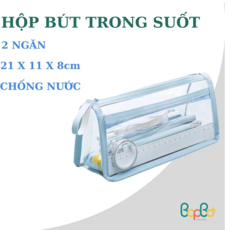 Hộp đựng bút trong suốt 2 ngăn - túi đựng bút học sinh cute - hộp bút cỡ lớn