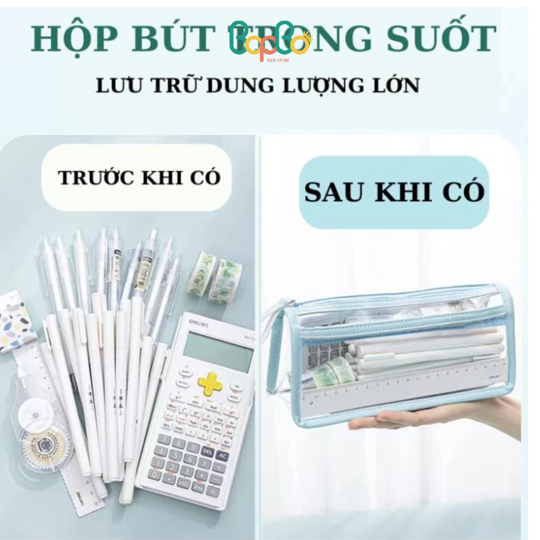 Hộp đựng bút trong suốt 2 ngăn - túi đựng bút học sinh cute - hộp bút cỡ lớn | BigBuy360 - bigbuy360.vn