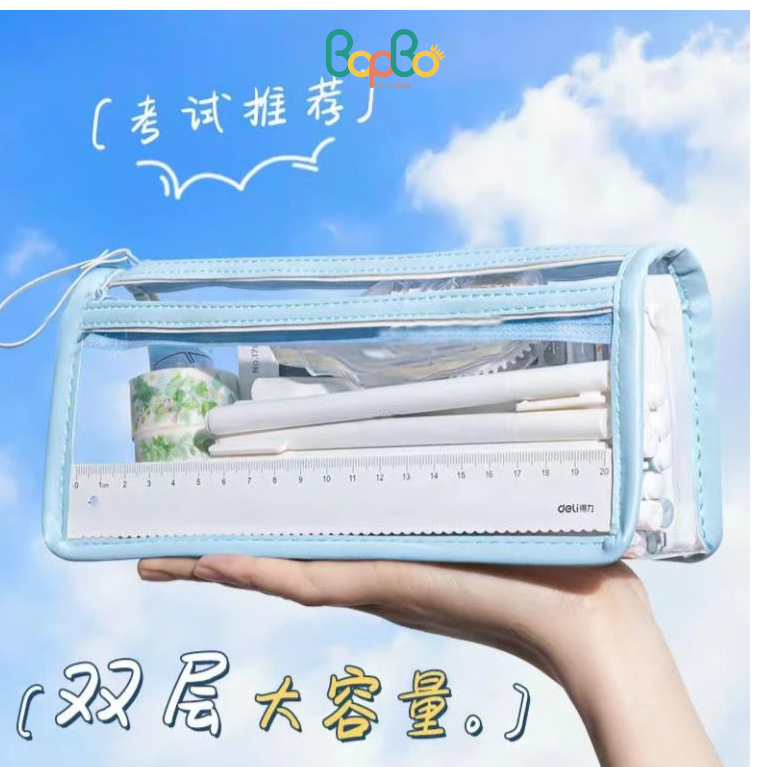 Hộp đựng bút trong suốt 2 ngăn - túi đựng bút học sinh cute - hộp bút cỡ lớn | BigBuy360 - bigbuy360.vn