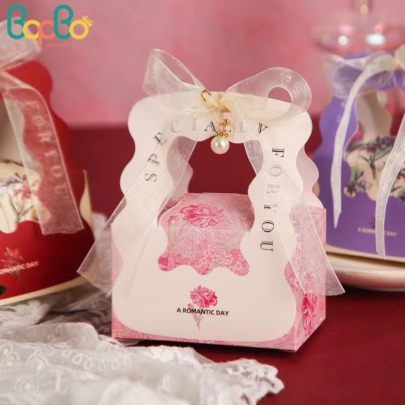 Hộp quà nơ voan phong cách tiểu thư KT 10x6x6cm - Hộp đựng mỹ phẩm - hộp đựng bánh socola