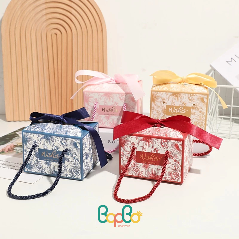 {HQ} Hộp Quà tặng phong cách Châu Âu size L (M,S) có nơ (quai xách) hộp đựng mỹ phẩm, bánh kẹo