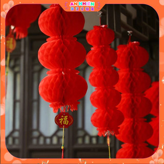 Combo 100 Đèn Lồng Đỏ Nilon Decor Tết Bính Ngọ 2026, Đèn Lồng Tổ Ong Treo Cây, Decor Nhà Cửa KTET