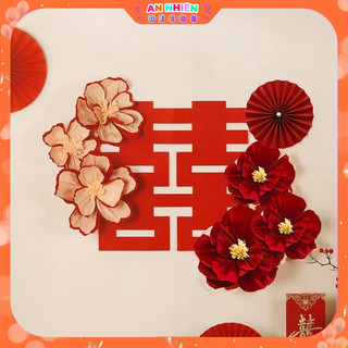 Combo Set Trang Trí Phòng Cưới, Tân Hôn, Vu Quy Kèm Chữ Hỷ To Đẹp Tặng Kèm Bơm Băng Dính
