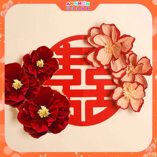 Combo Set Trang Trí Phòng Cưới, Tân Hôn, Vu Quy Kèm Chữ Hỷ To Đẹp Tặng Kèm Bơm Băng Dính