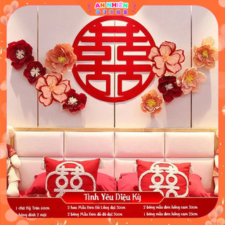 Combo Set Trang Trí Phòng Cưới, Tân Hôn, Vu Quy Kèm Chữ Hỷ To Đẹp Tặng Kèm Bơm Băng Dính