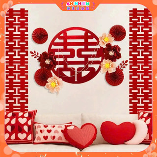 Combo Set Chữ Hỷ Dạ Đỏ, Set Decor Trang Trí Phòng Cưới, Phòng Tân Hôn Lãn Mạng, Sang Trọng