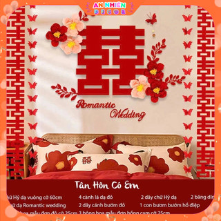 Combo Set Chữ Hỷ Dạ Đỏ, Set Decor Trang Trí Phòng Cưới, Phòng Tân Hôn Lãn Mạng, Sang Trọng