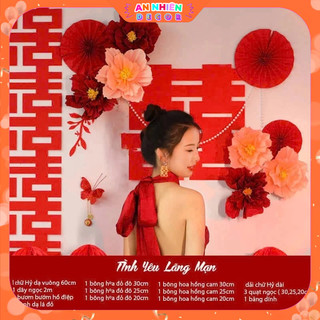 Combo Set Chữ Hỷ Dạ Đỏ, Set Decor Trang Trí Phòng Cưới, Phòng Tân Hôn Lãn Mạng, Sang Trọng