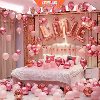 Set Bóng Happy Wedding Trang Trí Phòng Cưới Phòng Tân Hôn Siêu Đẹp HAPPY01 Tặng Kèm Bơm & Băng Dính