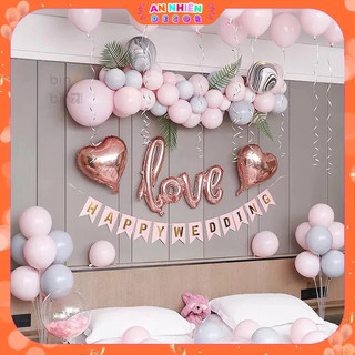 Set Bóng Happy Wedding Trang Trí Phòng Cưới Phòng Tân Hôn Siêu Đẹp HAPPY01 Tặng Kèm Bơm & Băng Dính