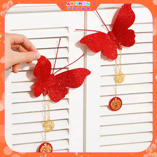 Cánh BB màu Đỏ chữ Hỷ kim tuyến óng ánh trang trí phòng cưới phòng khách phòng ngủ PKC6