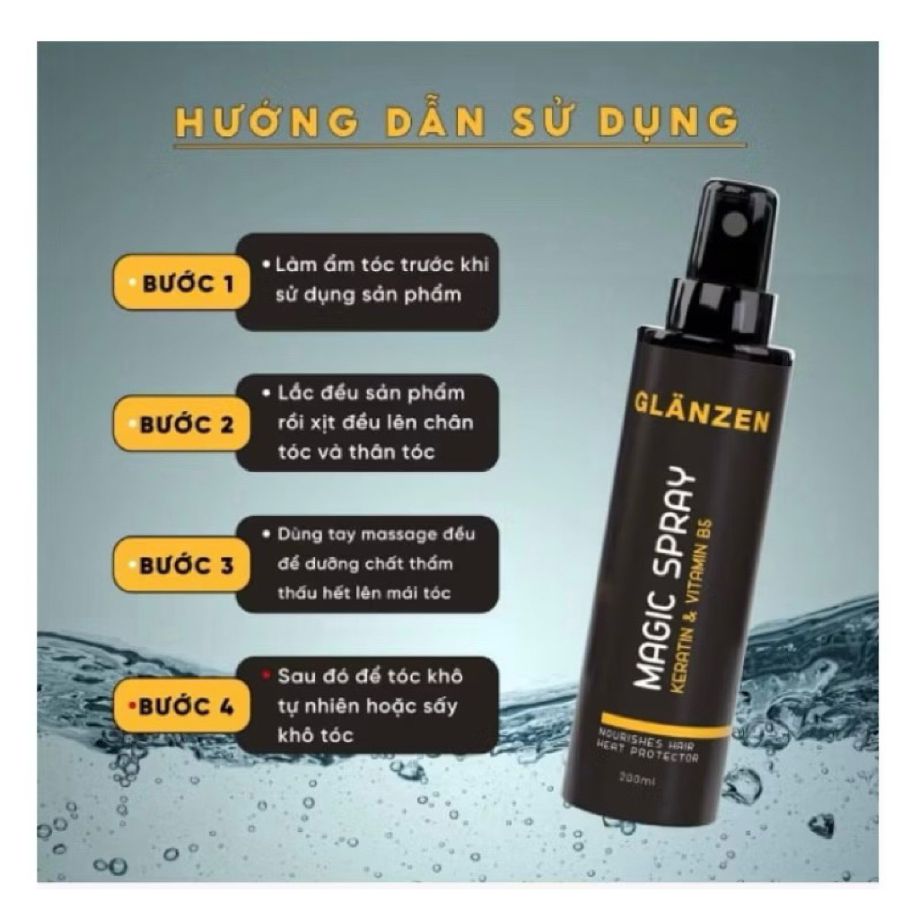 [Chính Hãng] Xịt dưỡng tóc GLANZEN MAGIC SPRAY 200ml Giảm rụng, Dưỡng tóc mềm mượt, Giảm khô xơ