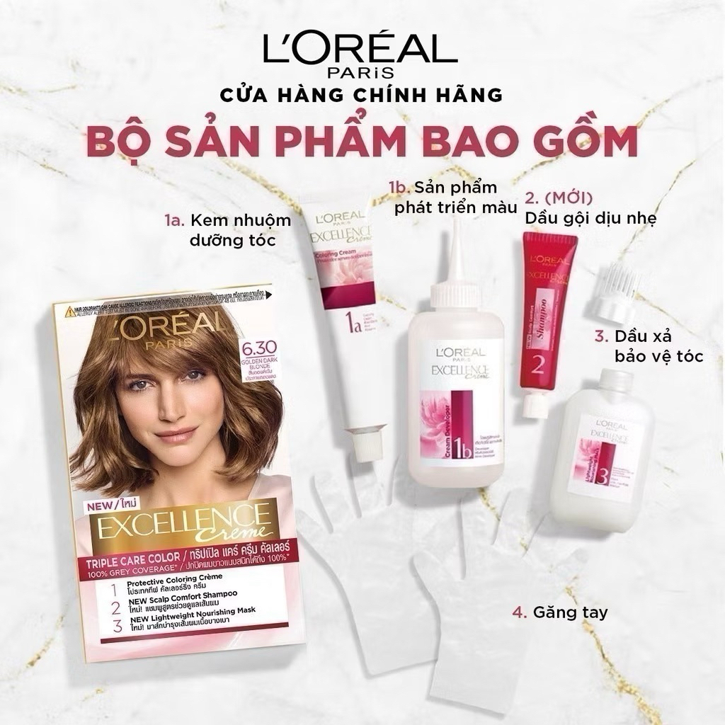 [Chính Hãng] Màu nhuộm dưỡng tóc phủ bạc bảo vệ gấp 3 L'Oreal Paris Excellence Crème 172ml