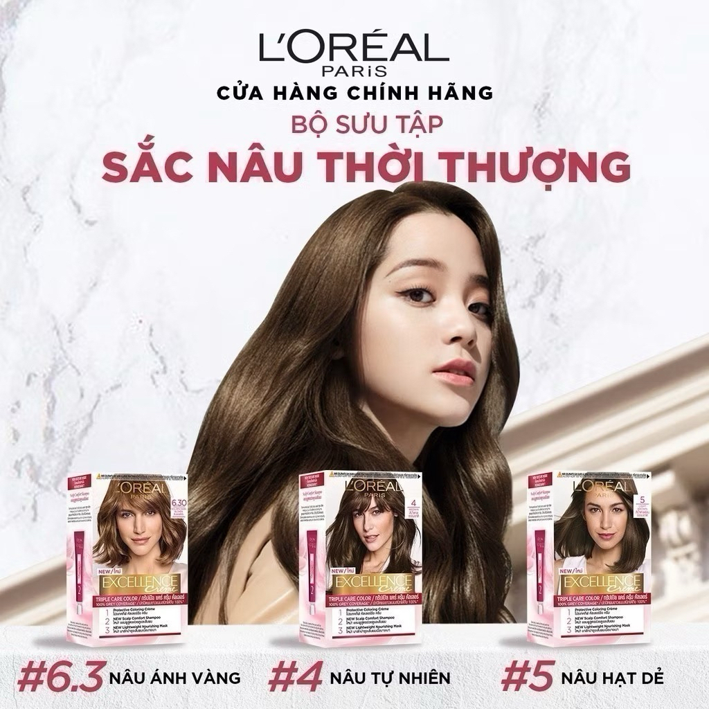 [Chính Hãng] Màu nhuộm dưỡng tóc phủ bạc bảo vệ gấp 3 L'Oreal Paris Excellence Crème 172ml