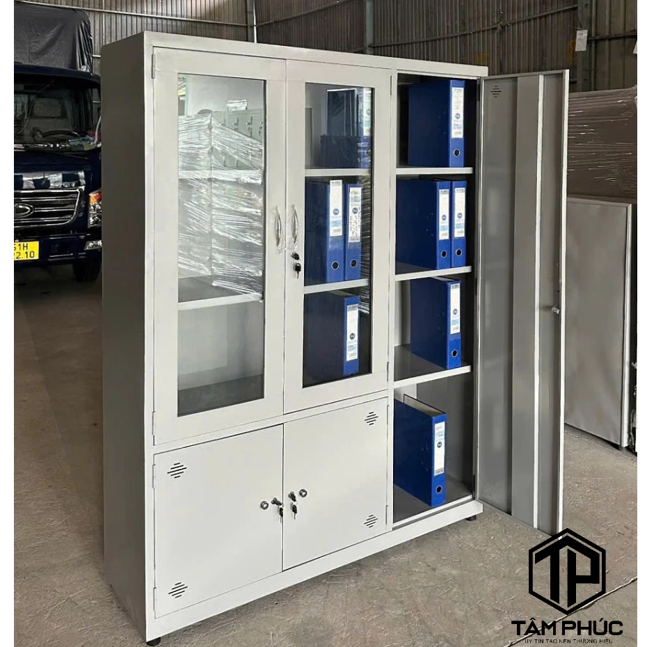 TỦ SẮT HỒ SƠ 4 CÁNH KÍNH MỞ CAO CẤP