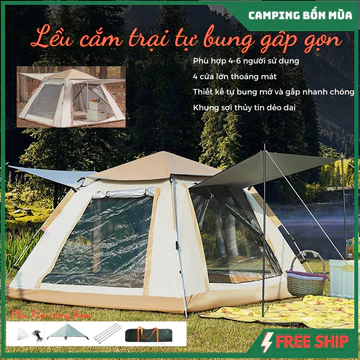 Lều Cắm Trại, lều dã ngoại tự bung 4-6 người chống nước chống tia tử ngoại KT 2m8x2m8 - Lều cắm trại du lịch