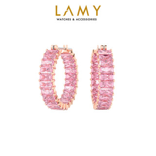 Khuyên tai nữ LAMY Matrix Hoop Pink Baguette Cut Earrings Rose Gold 3123