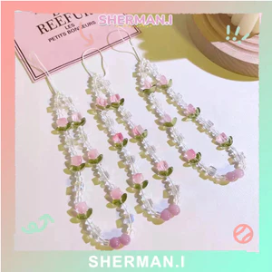Dây đeo điện thoại di động hình hoa tulip pha lê hồng dây đeo airpods dây đeo chìa khóa-SN