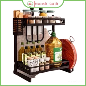 Kệ gia vị 2 tầng đa năng đựng gia vị, dao thớt, đũa thìa chất liệu thép sơn tĩnh điện