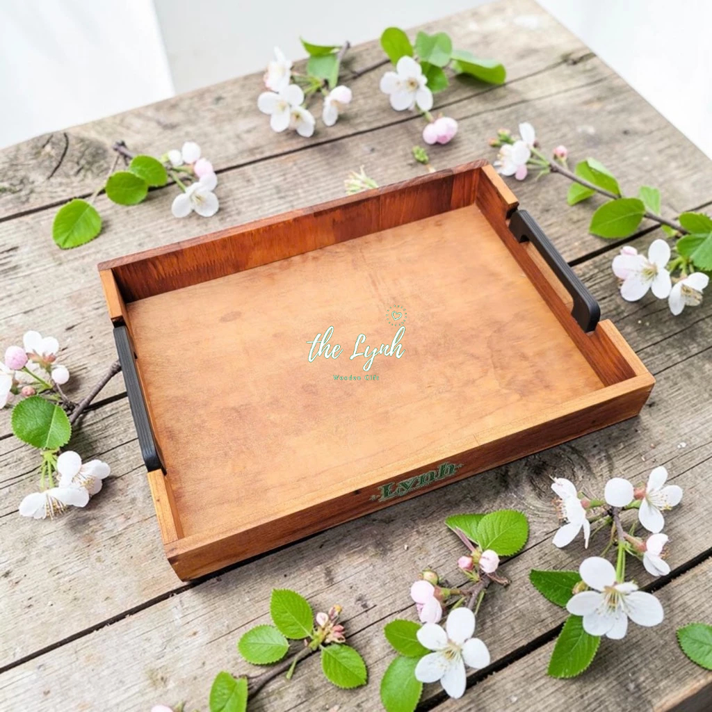 KHAY TRÀ BÁNH CÓ TAY CẦM BẰNG GỖ ĐA NĂNG - LYNHDECOR FREE LOGO