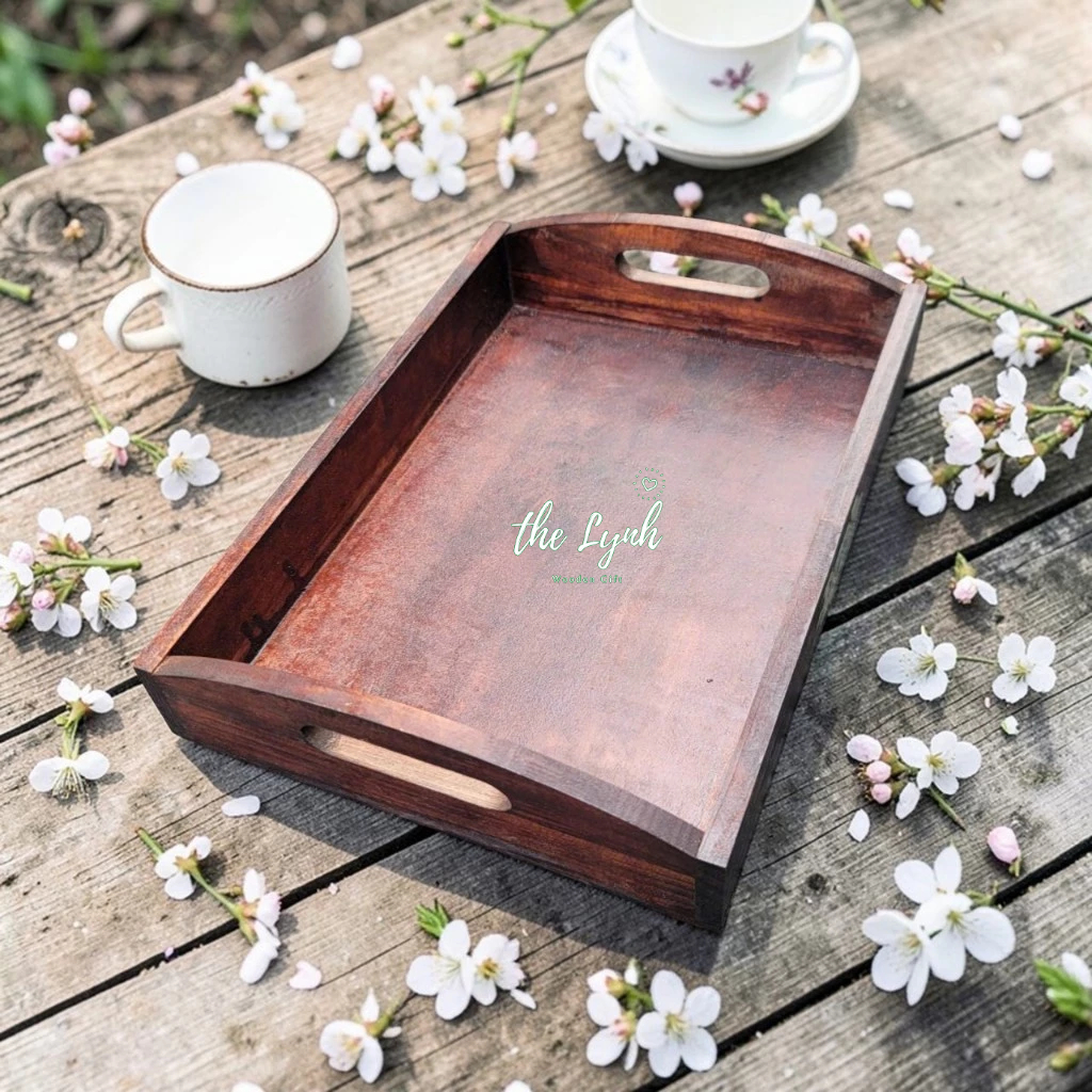 KHAY TRÀ BÁNH CÓ TAY CẦM BẰNG GỖ ĐA NĂNG - LYNHDECOR FREE LOGO